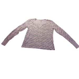 Victoria's Secret Womens Thermal Top‎ M Pink Logo Script Y2K Waffle Knit Lounge